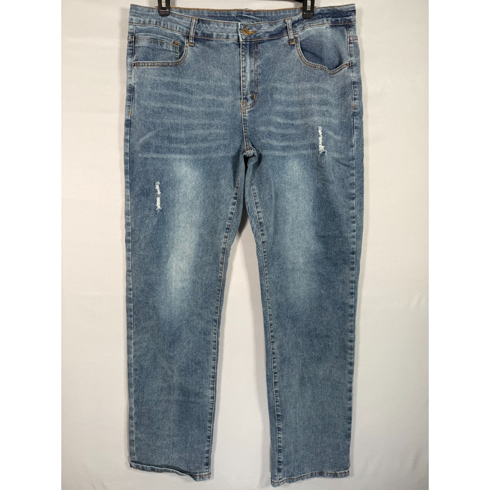 MANFINITY Men Blue Denim Distressed Stretch Tall Jeans 40x33.5" Rise 11" Comfort